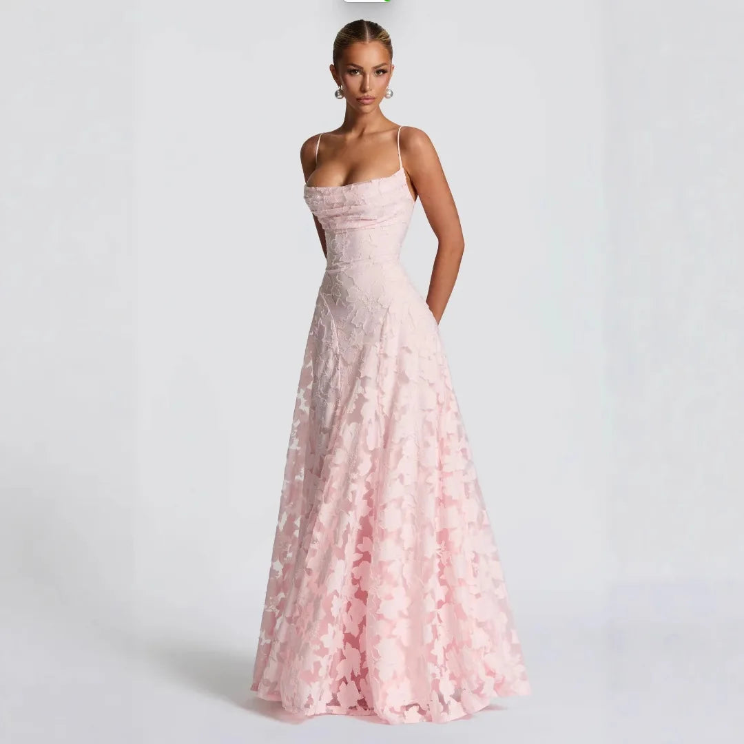 Lace Slash Neck Ankle-Length Dress