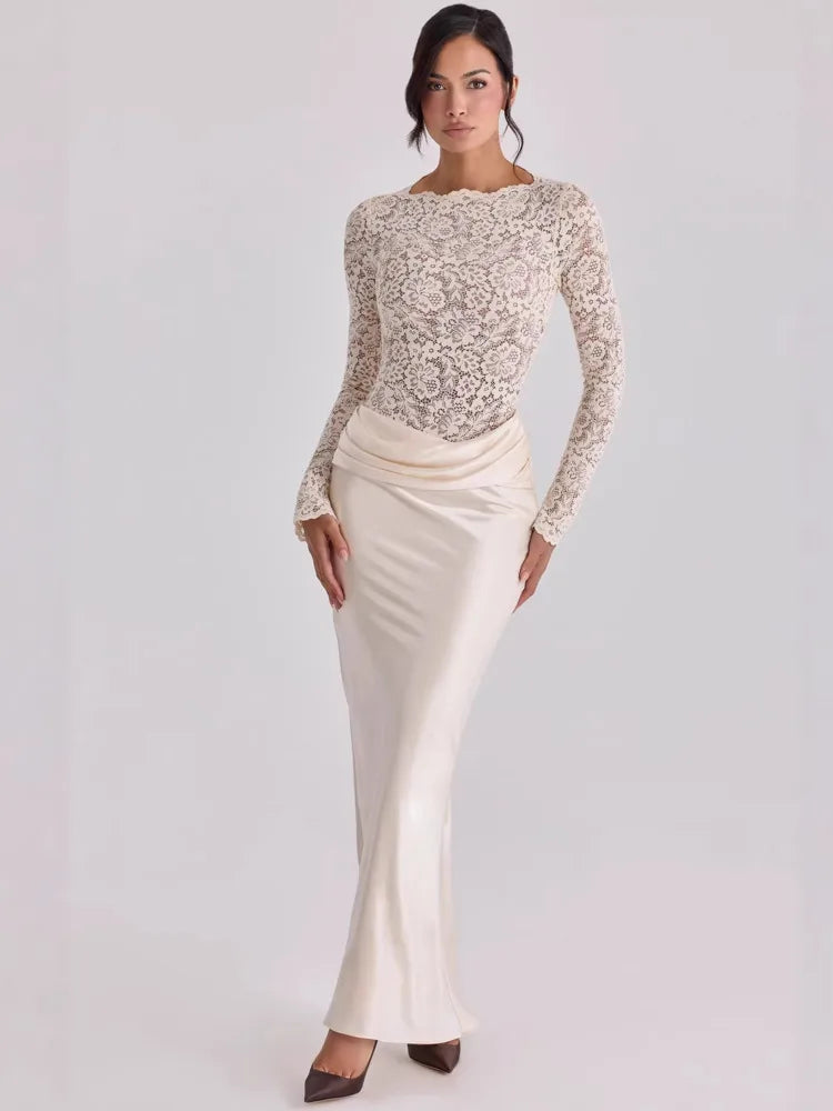 Lace V-Neck Mermaid Floor-Length Dress