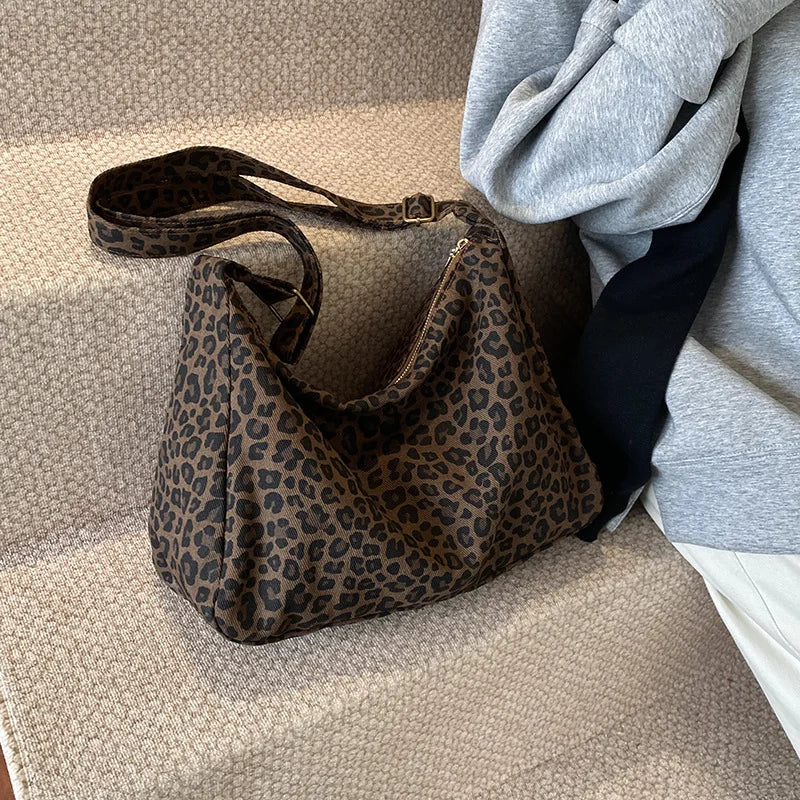 Leopard Print Large Hobo Bag