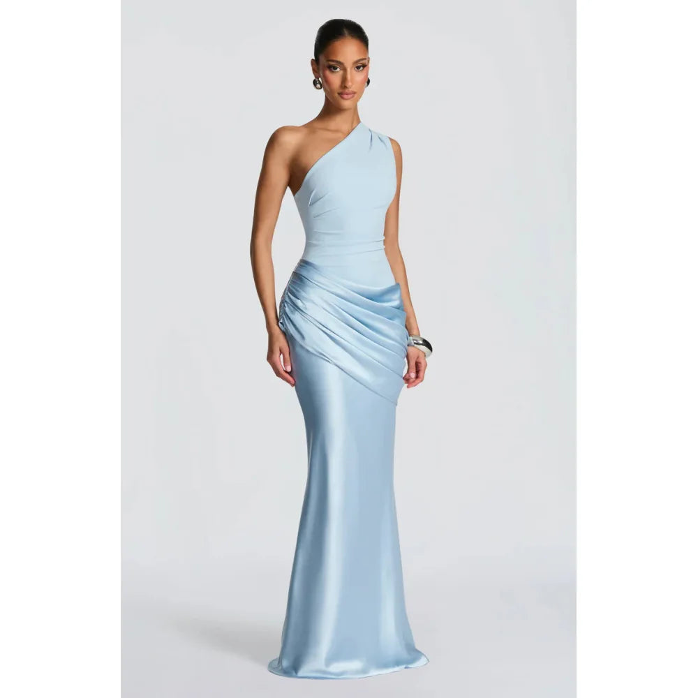 Satin One-Shoulder Ankle-Length Dress