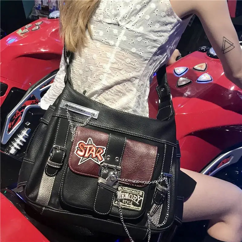 Patchwork Vegan Leather Satchel Bag