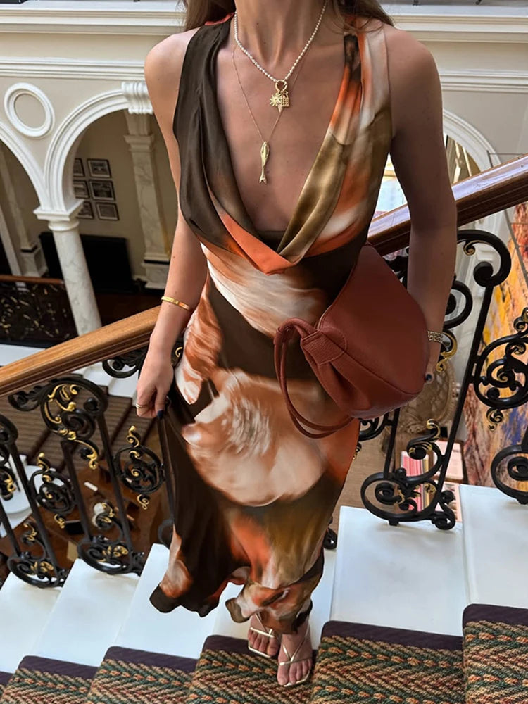 Printed Column Ankle-Length Dress