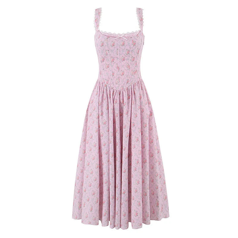 Printed Spaghetti Strap A-Line Midi Dress