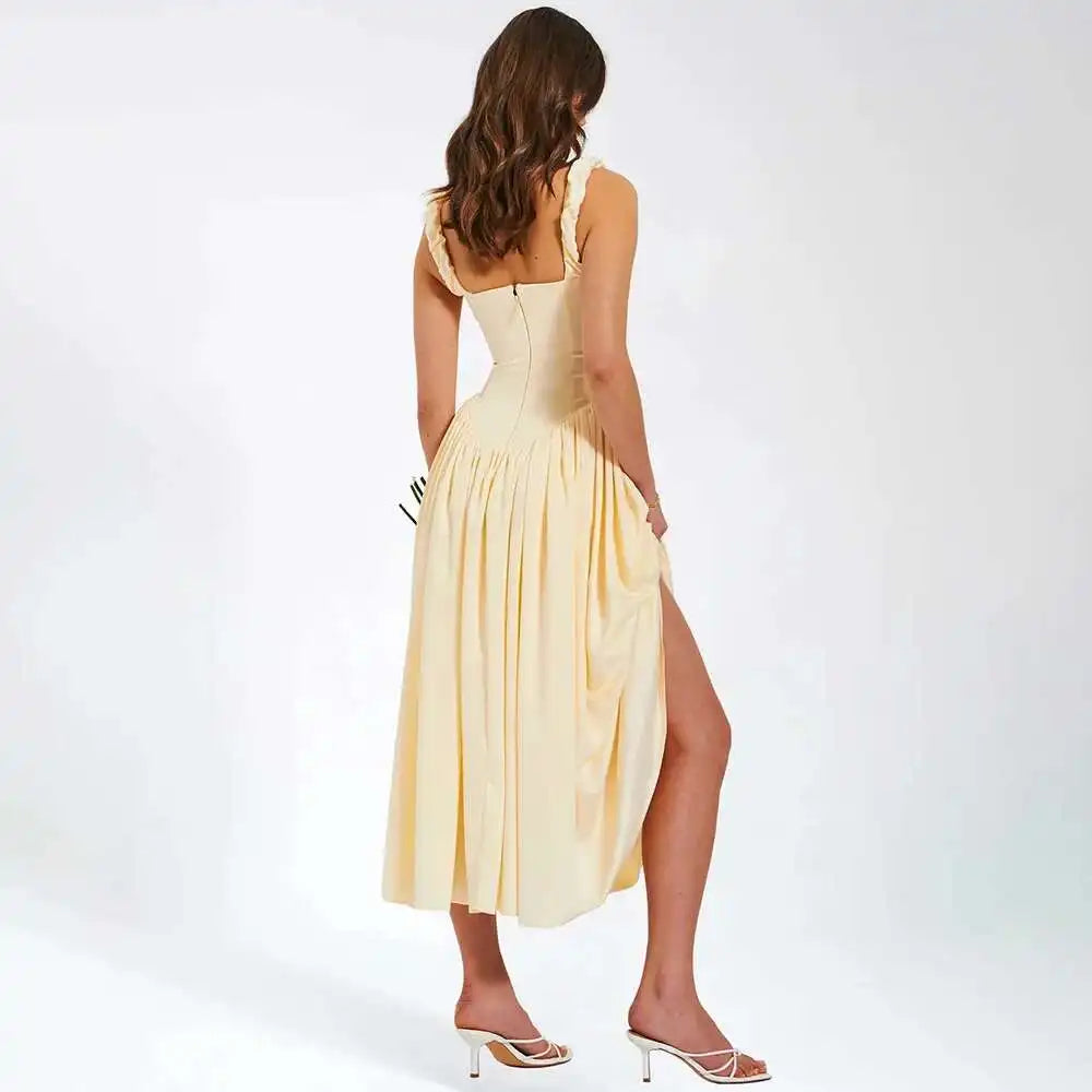 Lace Square Neck A-Line Ankle-Length Dress