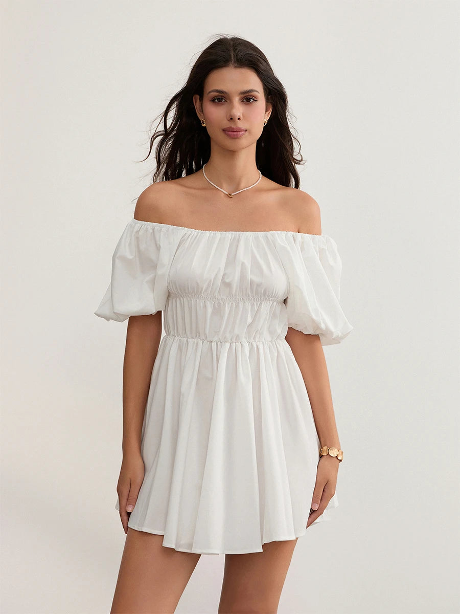 Solid Slash Neck A-Line Mini Dress