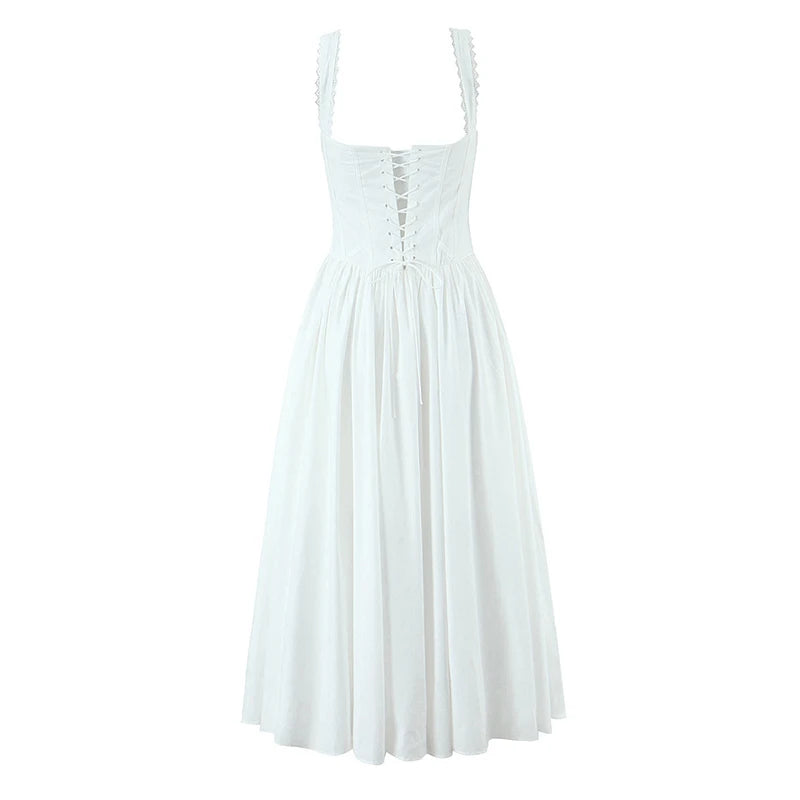 Printed Spaghetti Strap A-Line Midi Dress