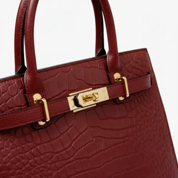 Croc-Embossed Genuine Leather Satchel Bag
