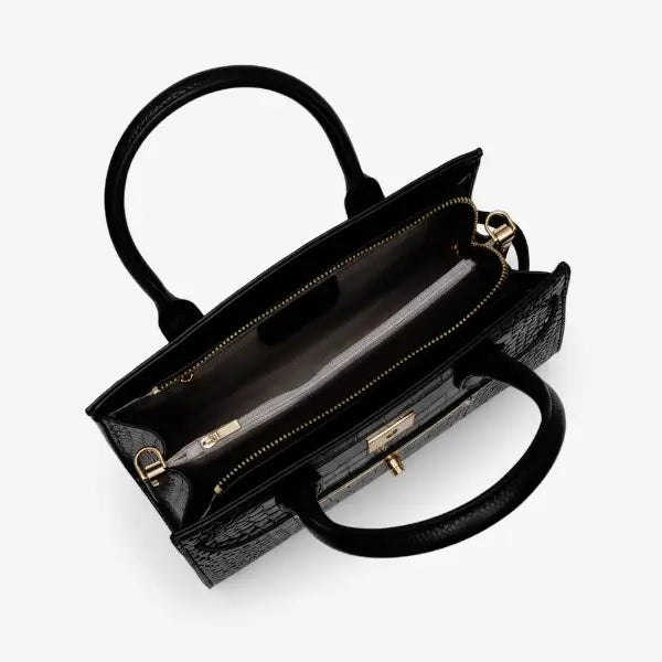 Croc-Embossed Genuine Leather Satchel Bag