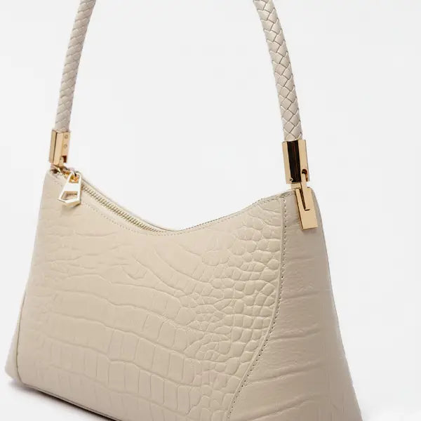 Croc-Embossed Genuine Leather Shoulder Bag