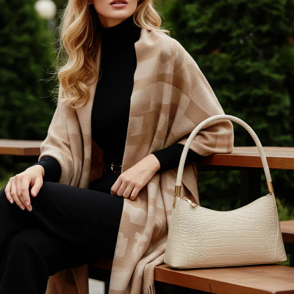 Croc-Embossed Genuine Leather Shoulder Bag
