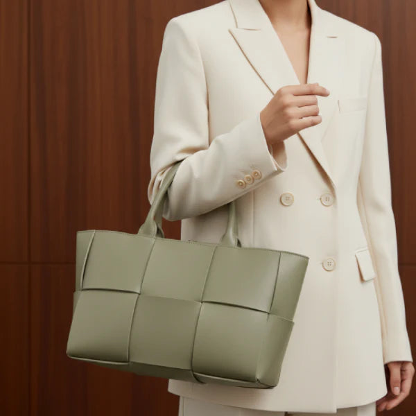 Woven Genuine Leather Large Tote Bag