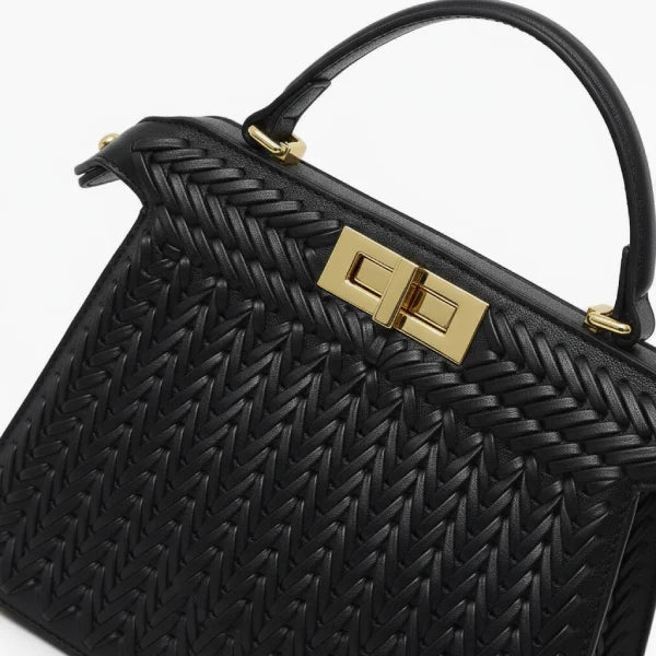 Woven Vegan Leather Satchel Bag