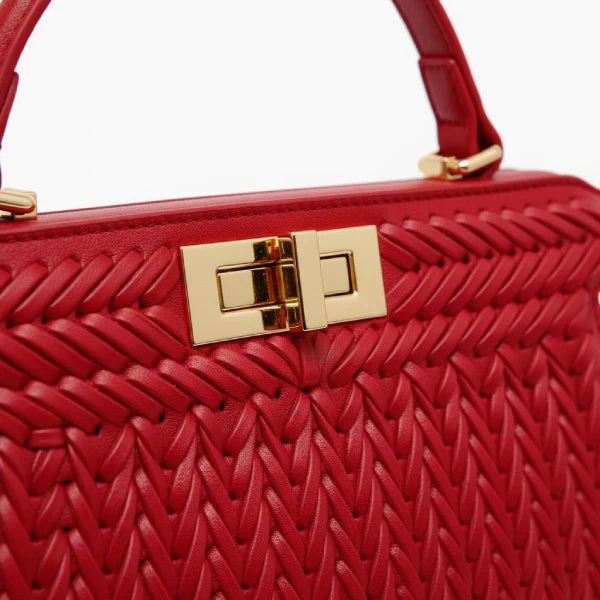Woven Vegan Leather Satchel Bag