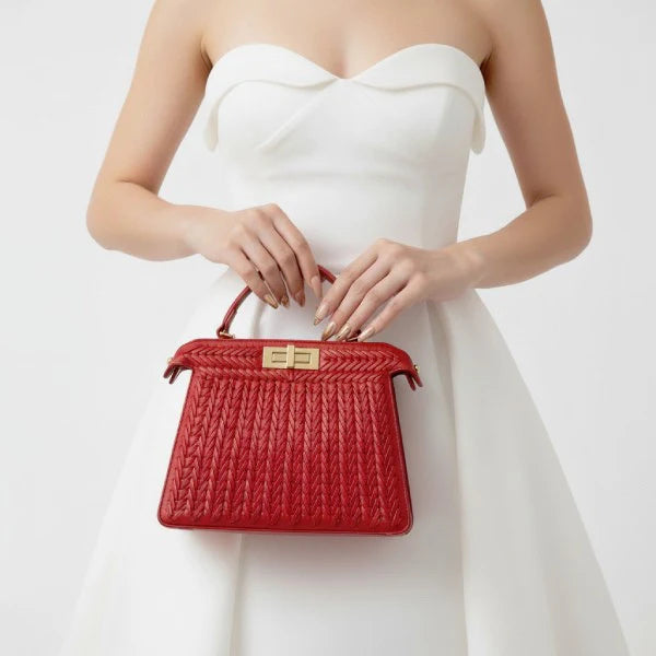 Woven Vegan Leather Satchel Bag