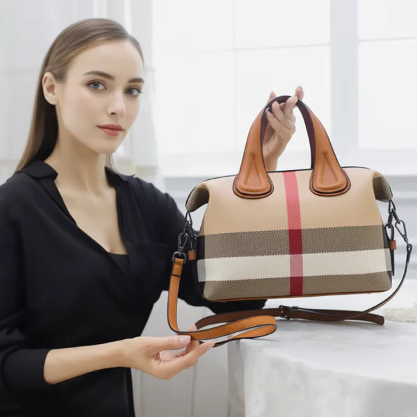 Plaid Vegan Leather Tote Bag