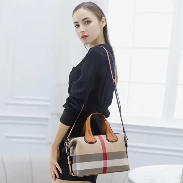 Plaid Vegan Leather Tote Bag