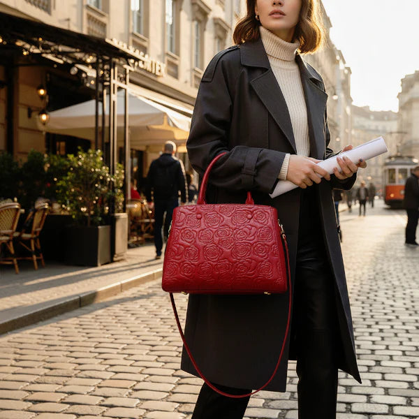 Floral Genuine Leather Large Satchel Bag