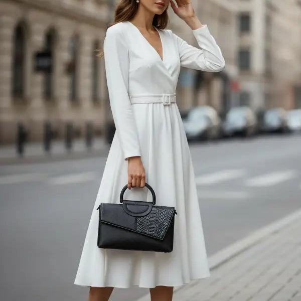 Snake-Texture Genuine Leather Satchel Bag
