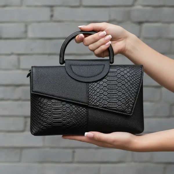 Snake-Texture Genuine Leather Satchel Bag