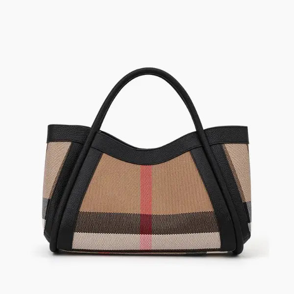 Liorael tote bag with checkered pattern and red stripe on a white background