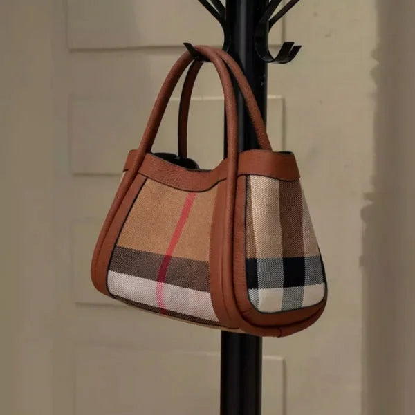 Plaid Genuine Leather Large Tote Bag