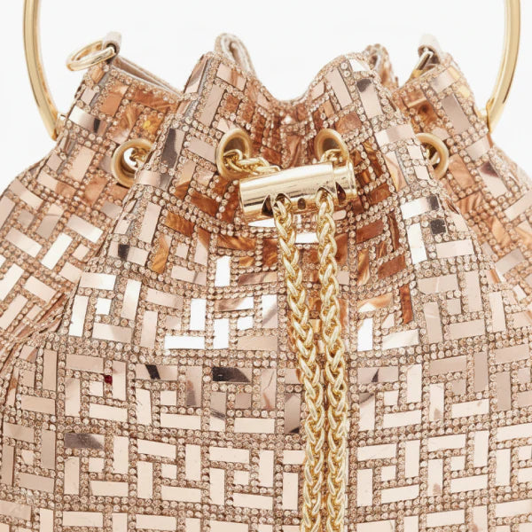 Rhinestone Crystal-Embellished Bucket Bag