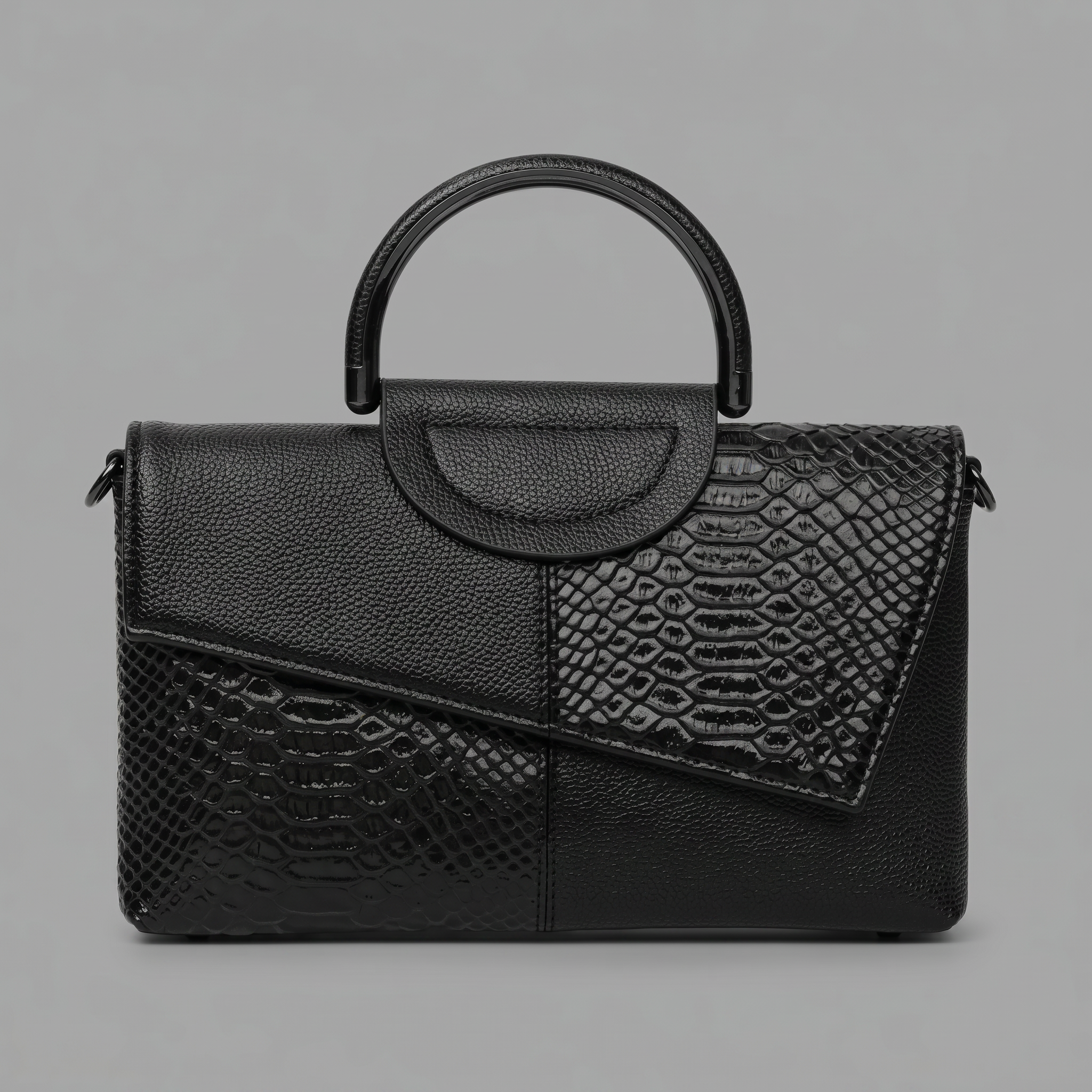 Snake-Texture Genuine Leather Satchel Bag