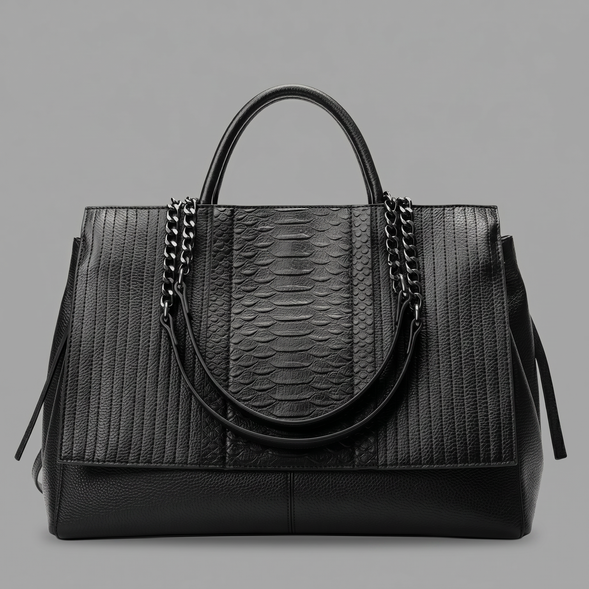 Croc-Embossed Genuine Leather Large Tote Bag
