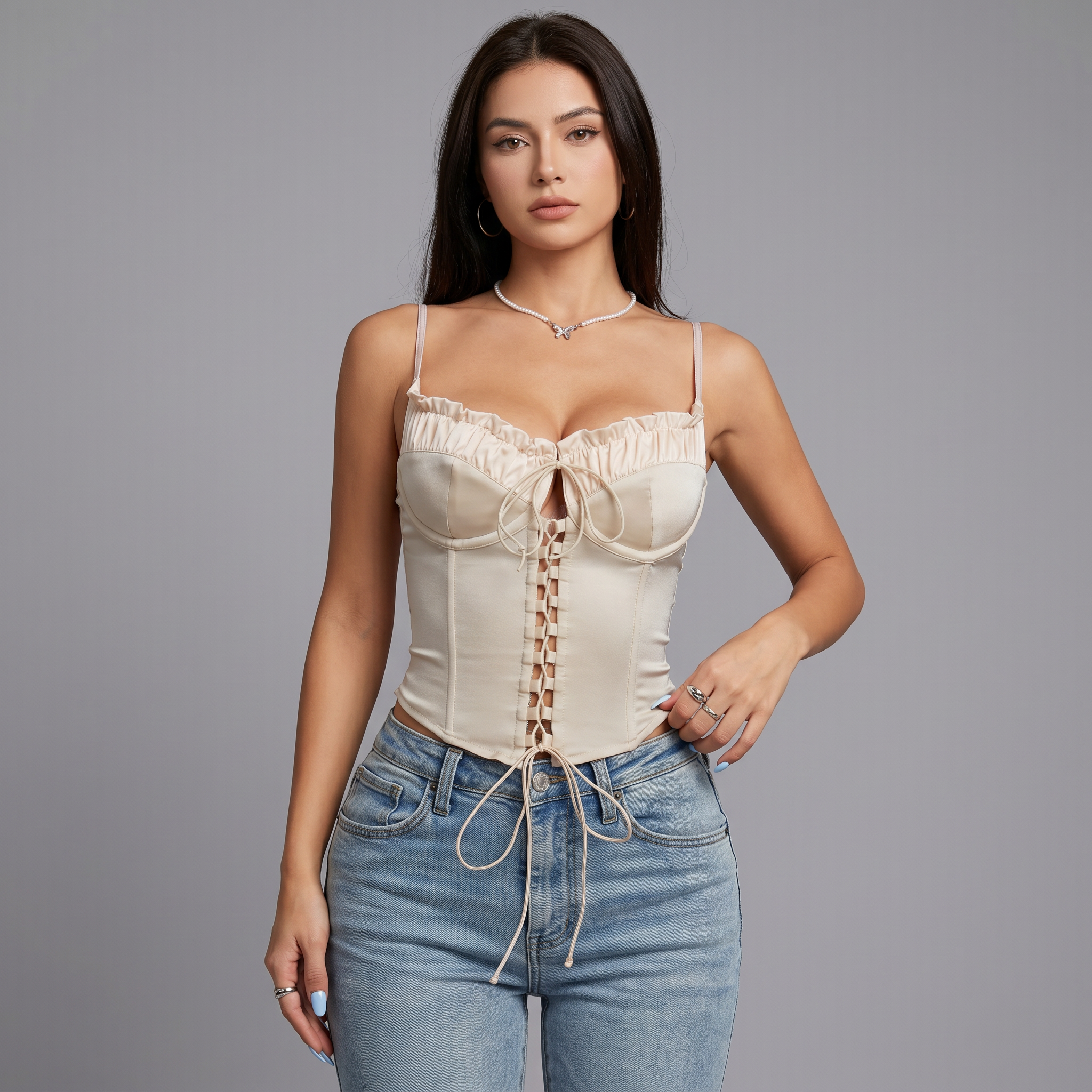 Panel Lace Up Boned Cami Layering Corset Cami Top