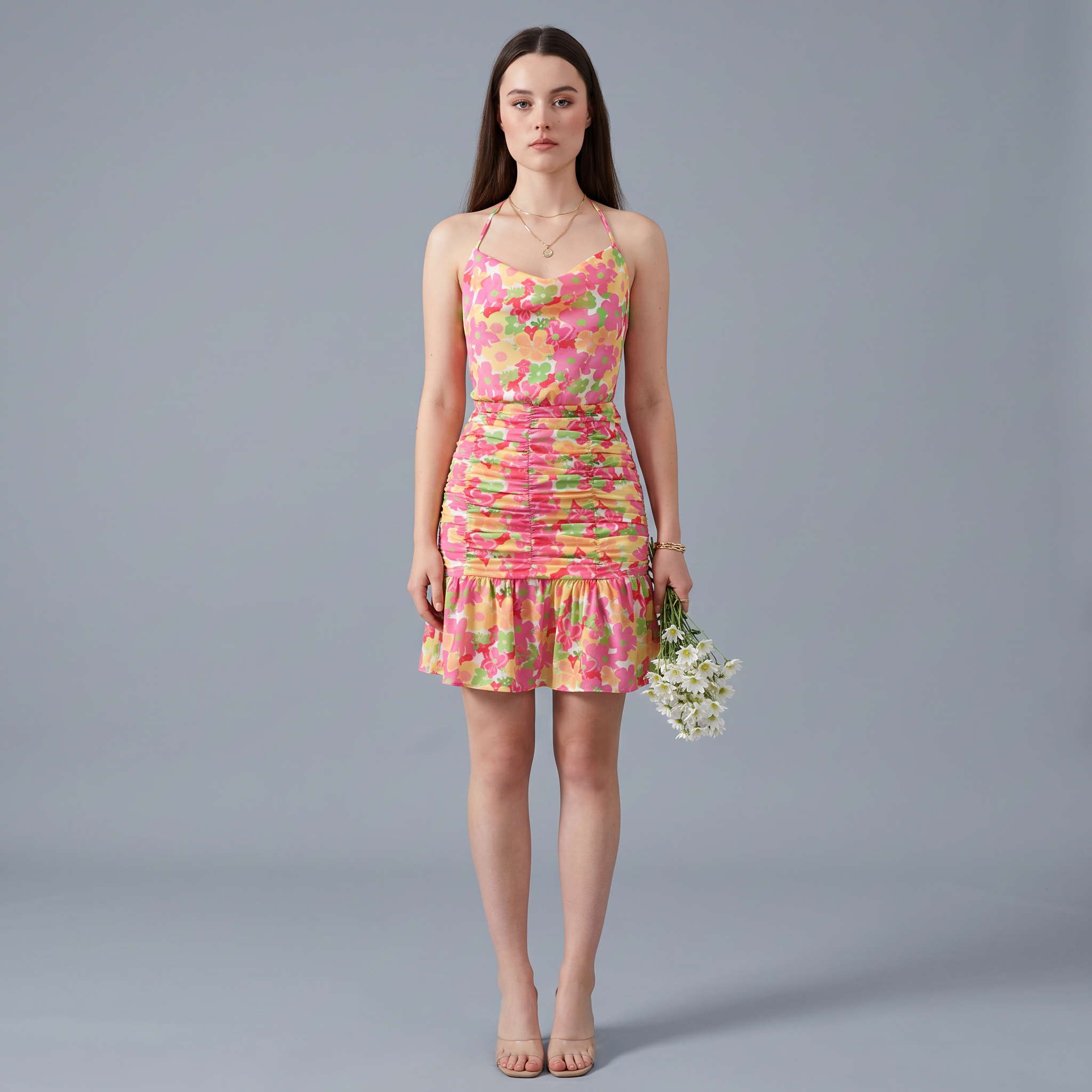 Floral Cowl Neck Mini Dress