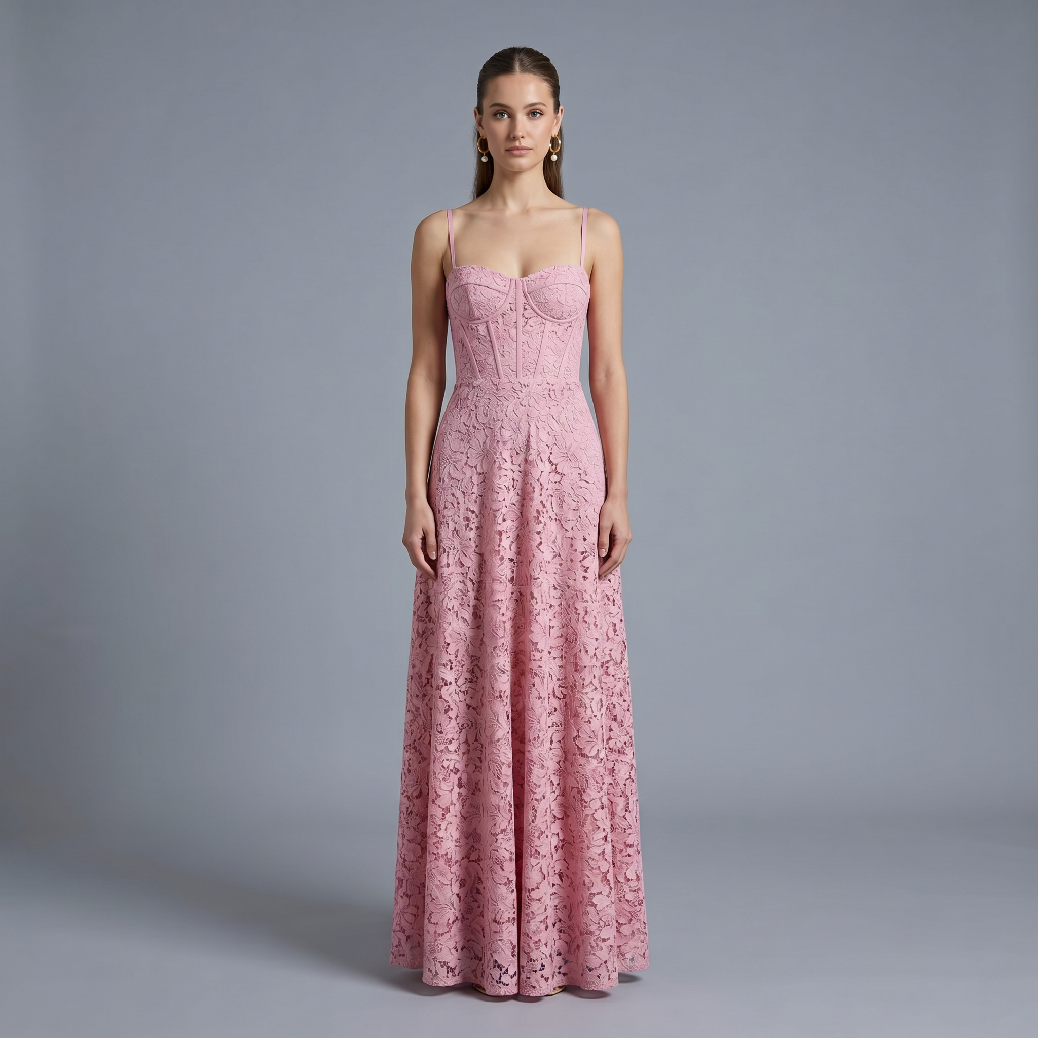 Lace Slash Neck Ankle-Length Dress