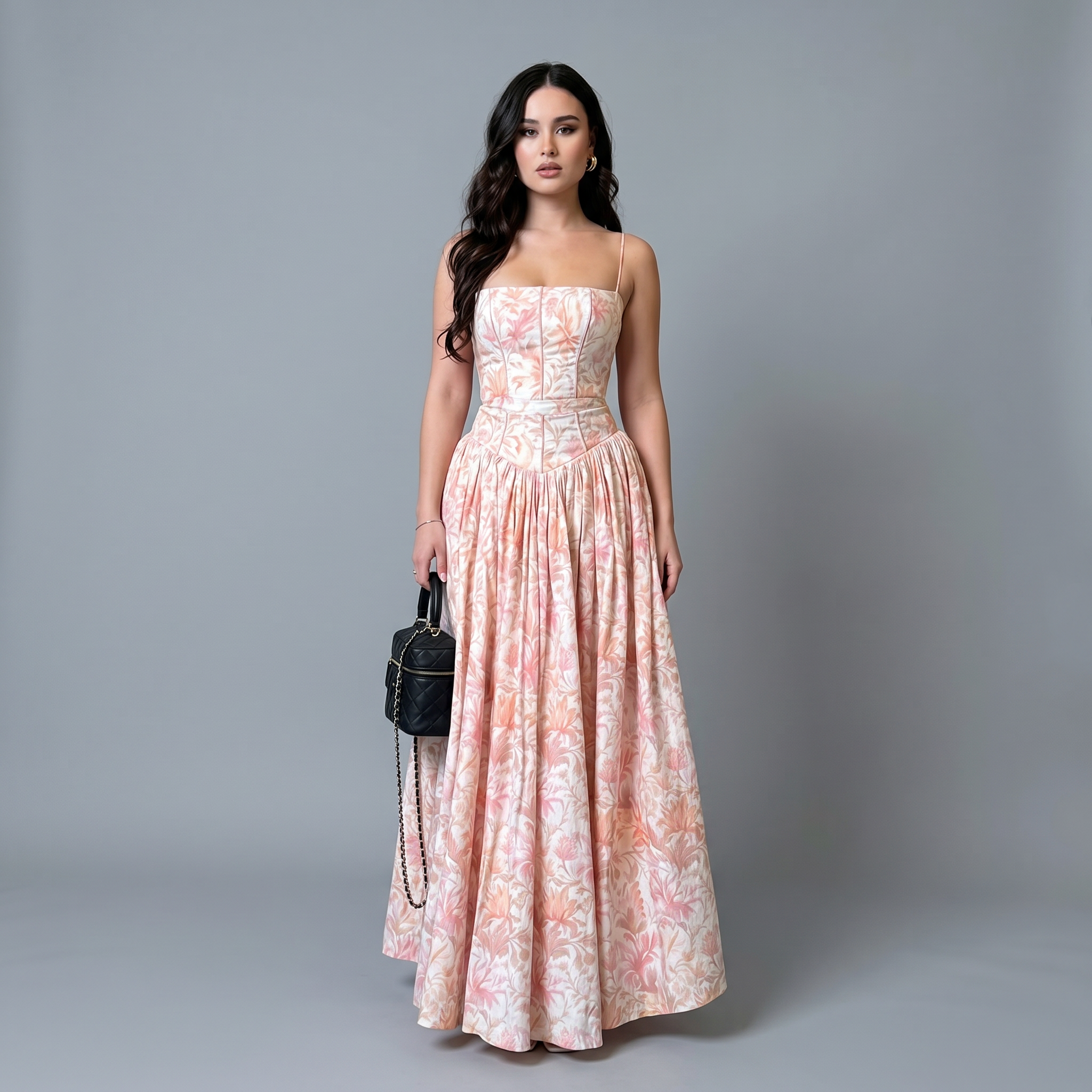Floral V-Neck Floor-Length Dress