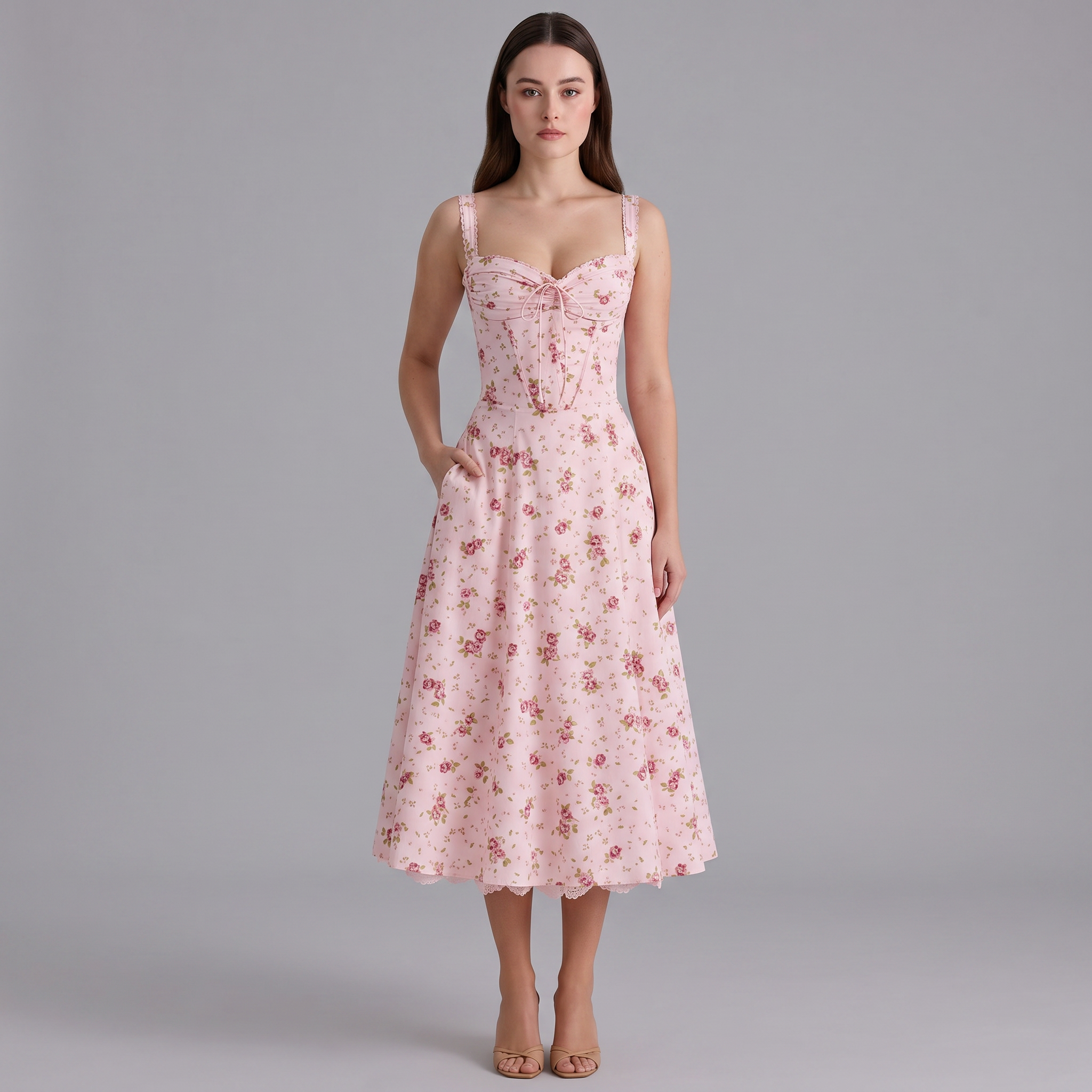 Floral Sweetheart A-Line Midi Dress