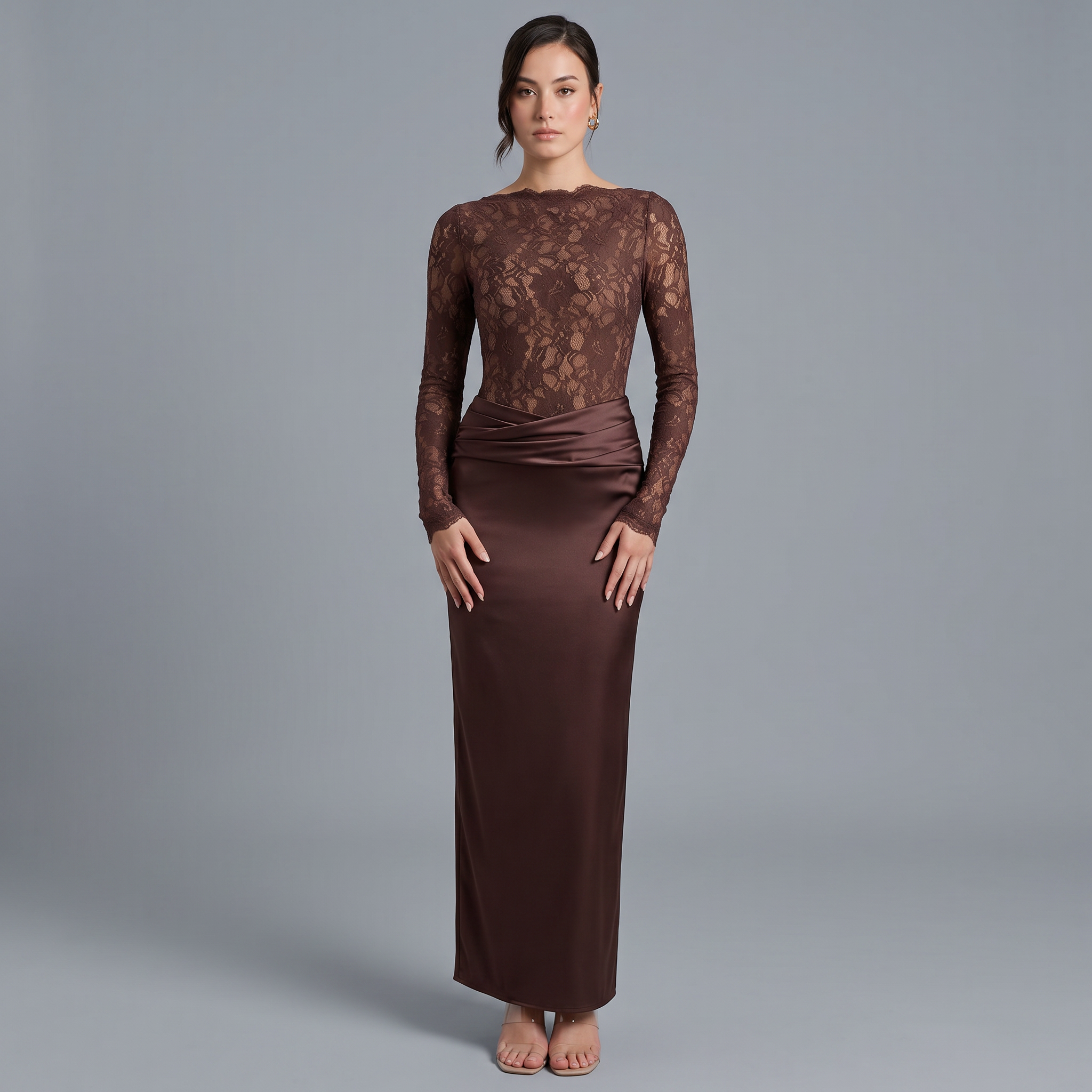 Lace V-Neck Mermaid Floor-Length Dress