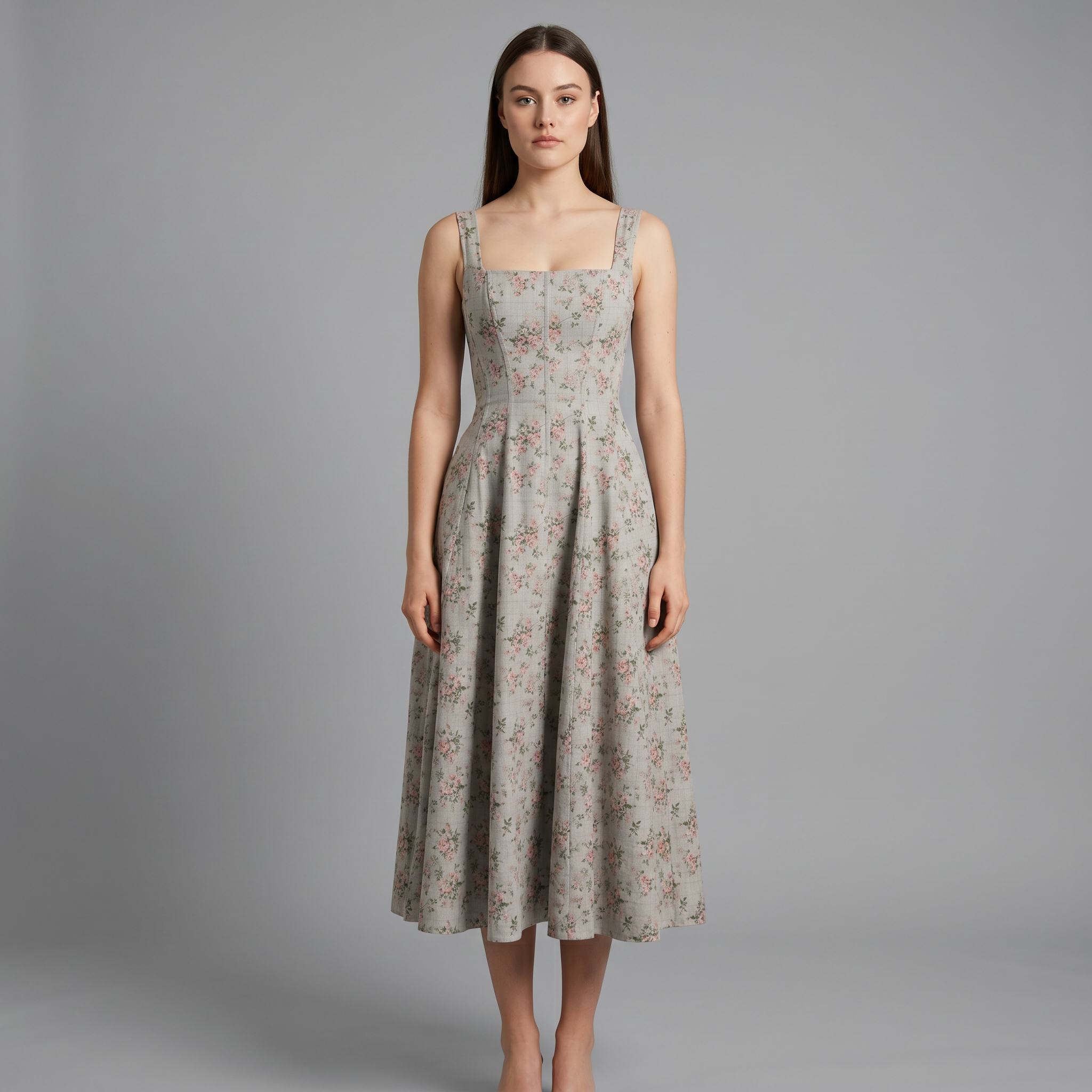 Floral Square Neck Midi Dress
