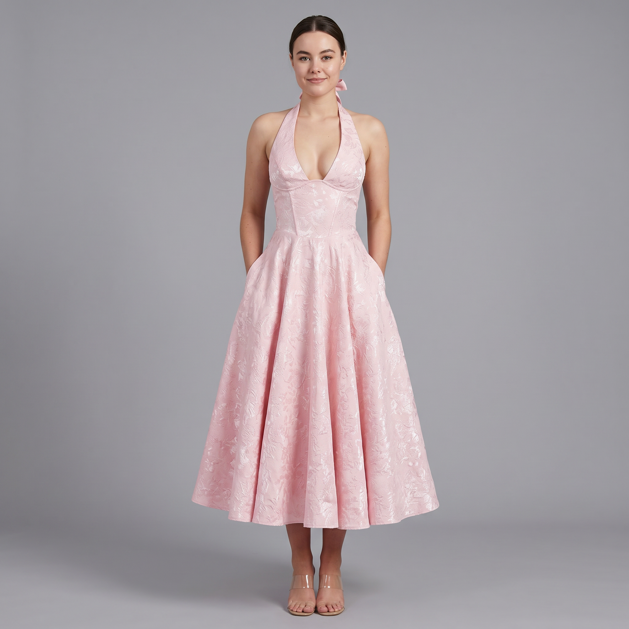 V-Neck A-Line Midi Dress