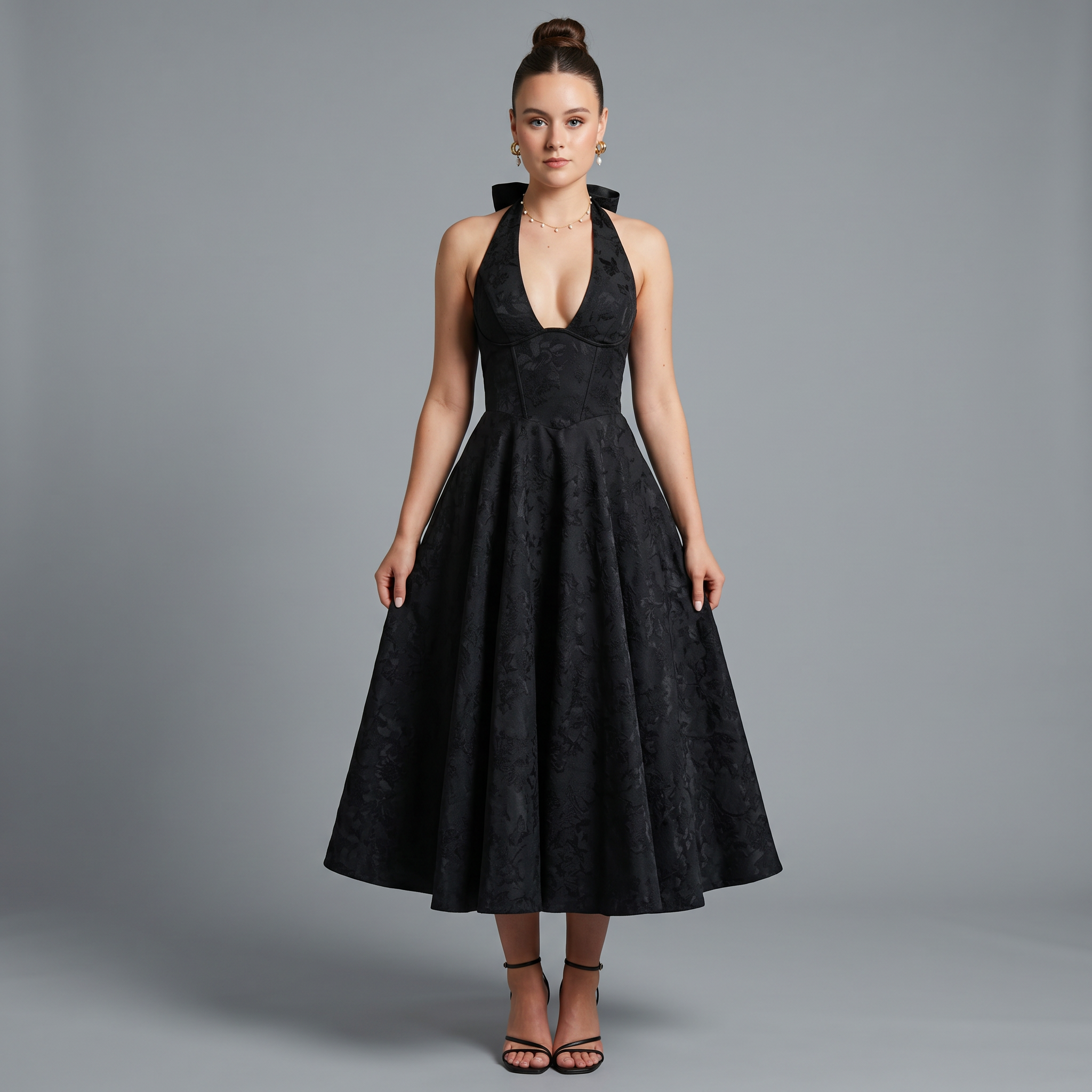 V-Neck A-Line Midi Dress