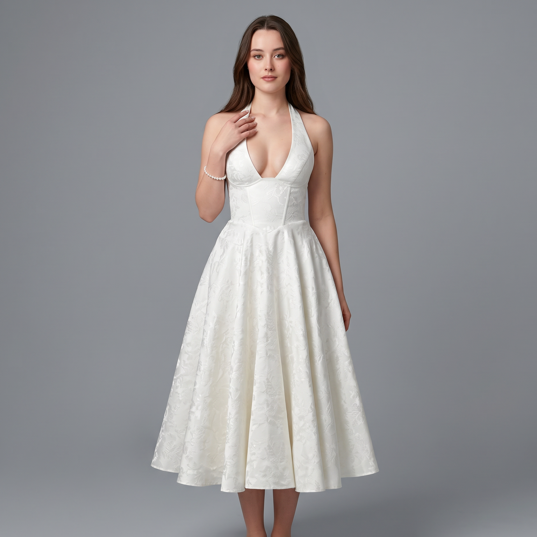 V-Neck A-Line Midi Dress