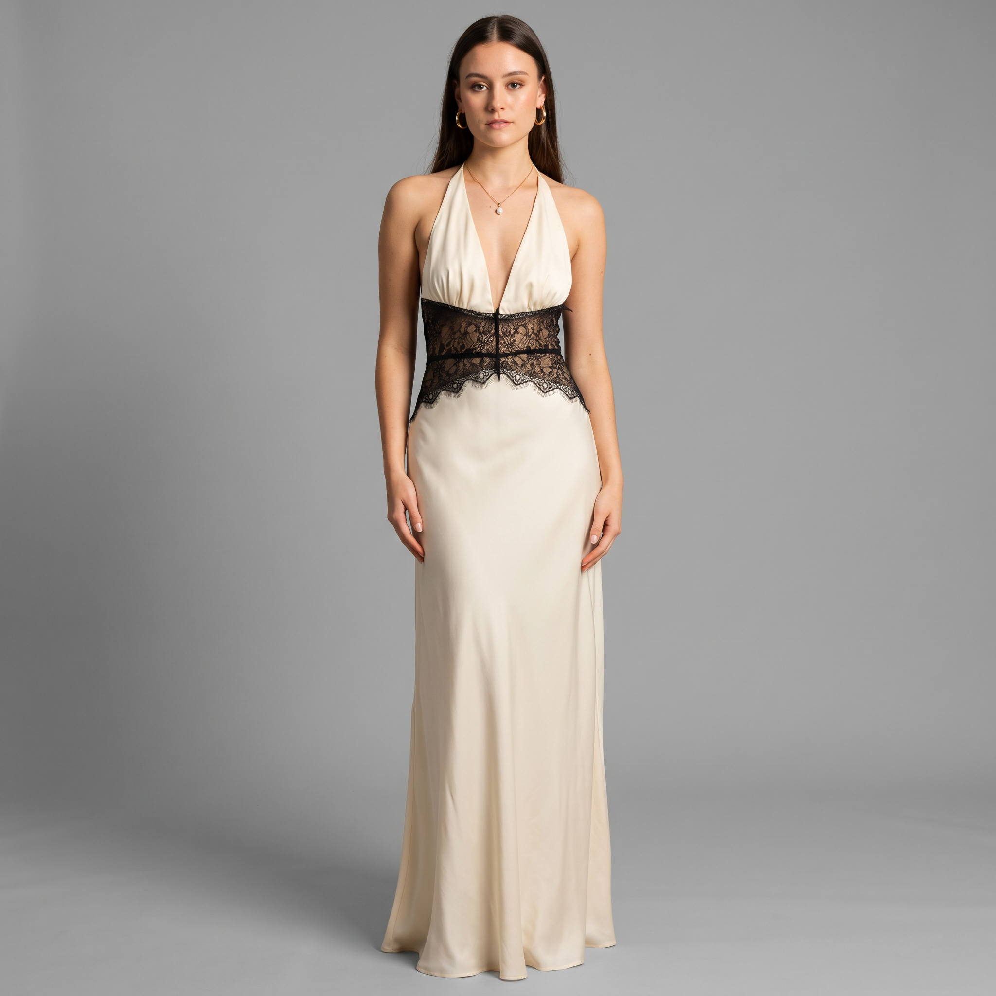 Solid V-Neck Sheath Floor-Length Dress