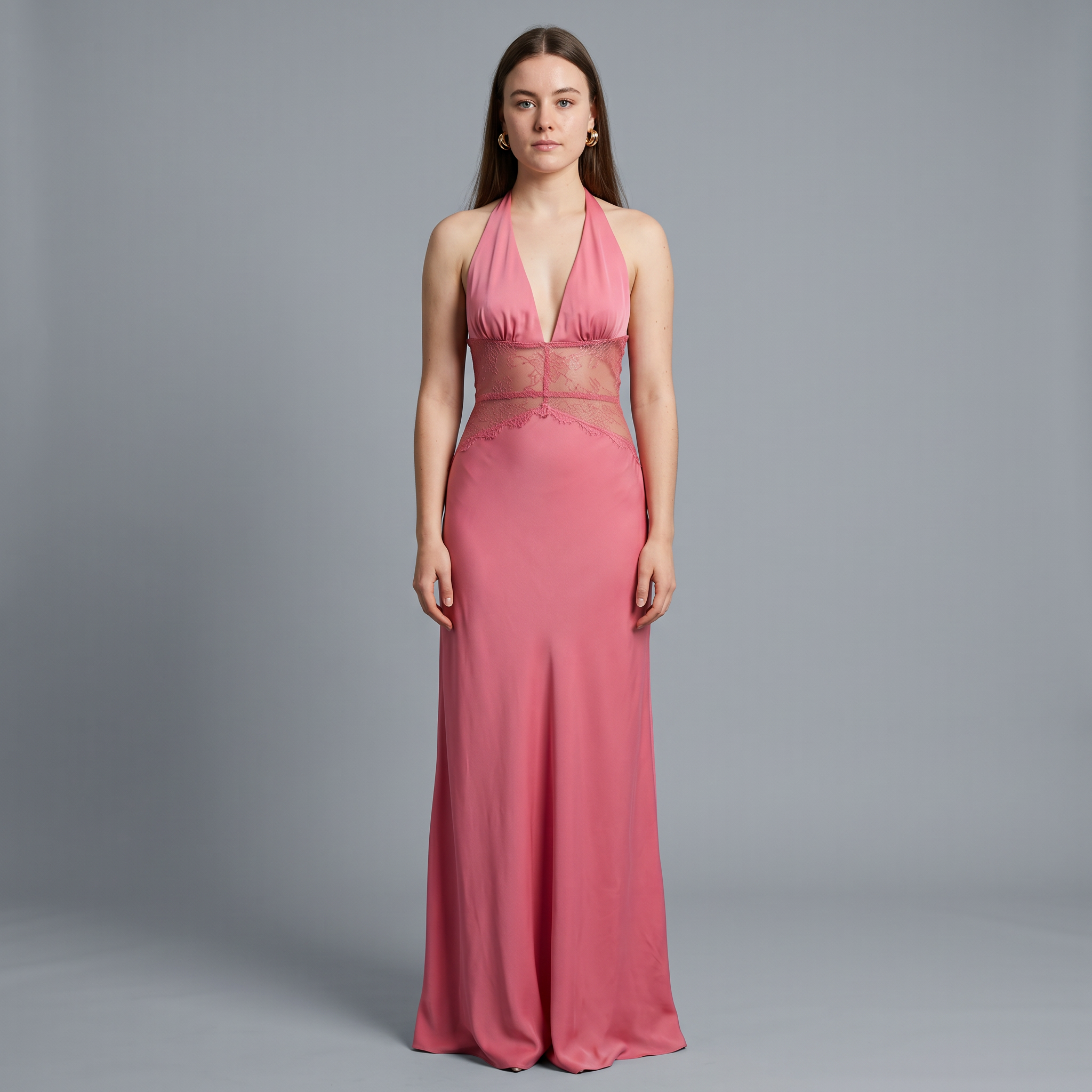 Solid V-Neck Sheath Floor-Length Dress