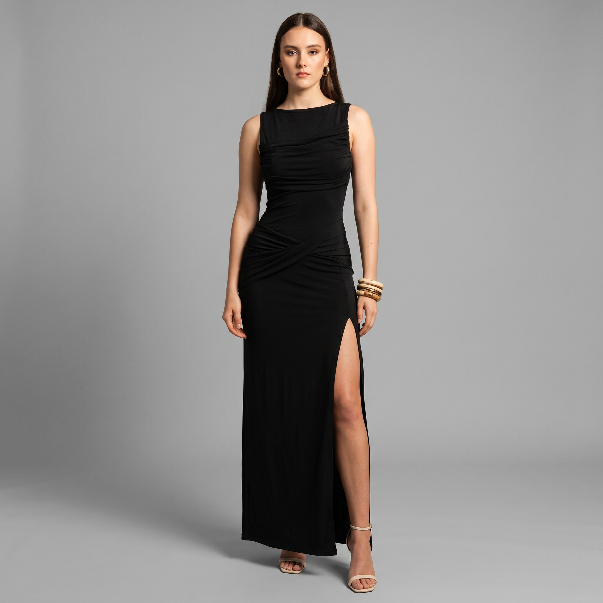 Solid Column Floor-Length Dress