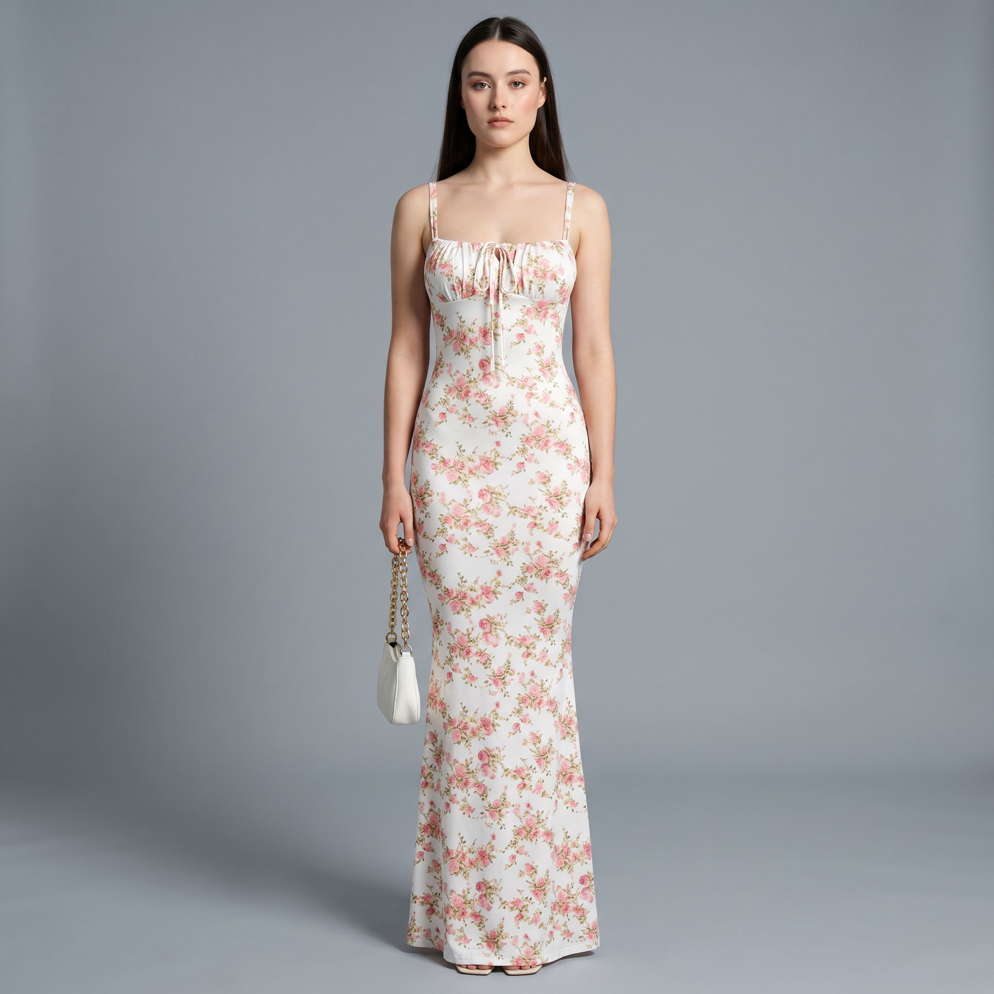 Floral Square Neck A-Line Floor-Length Dress