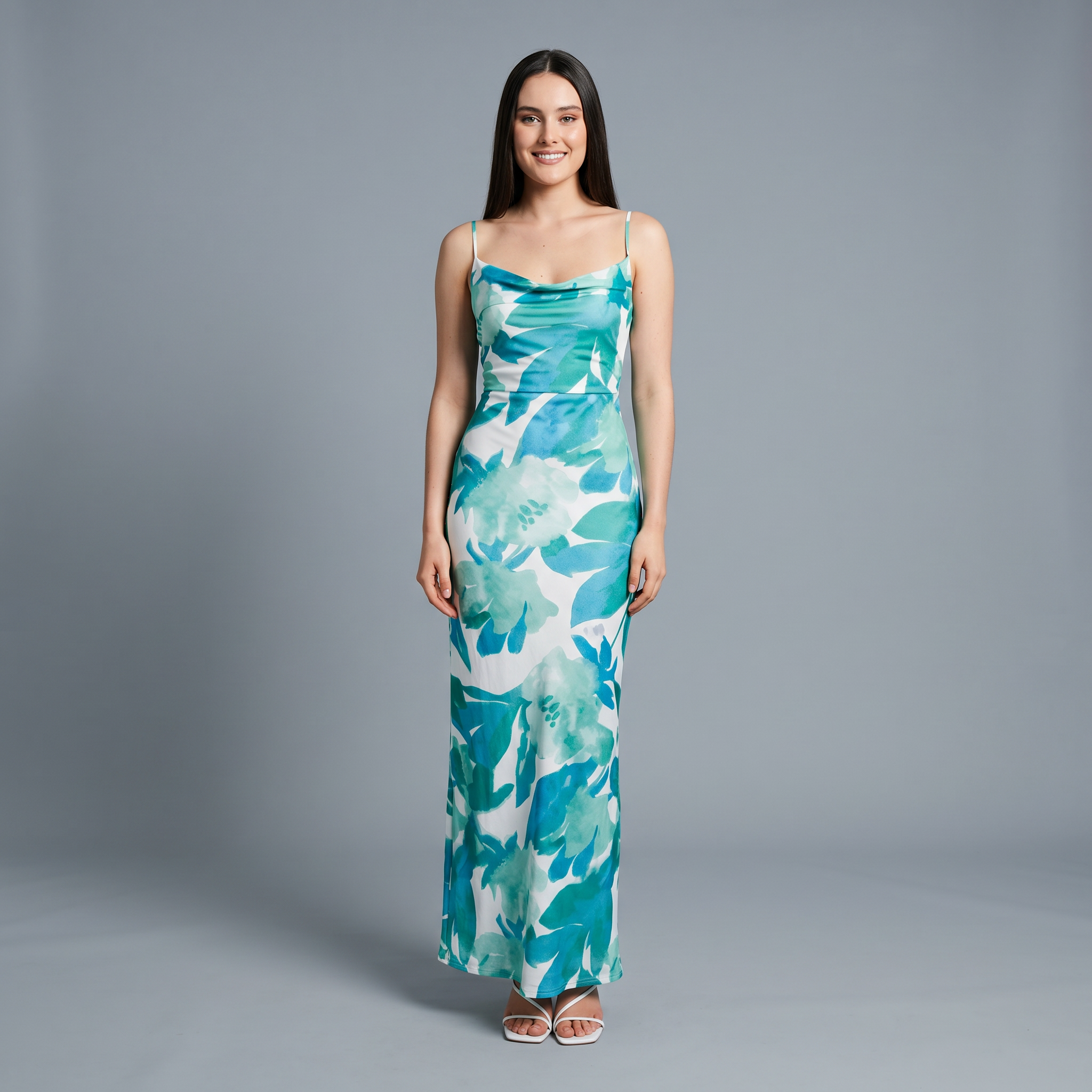 Printed Slash Neck Sheath Dress