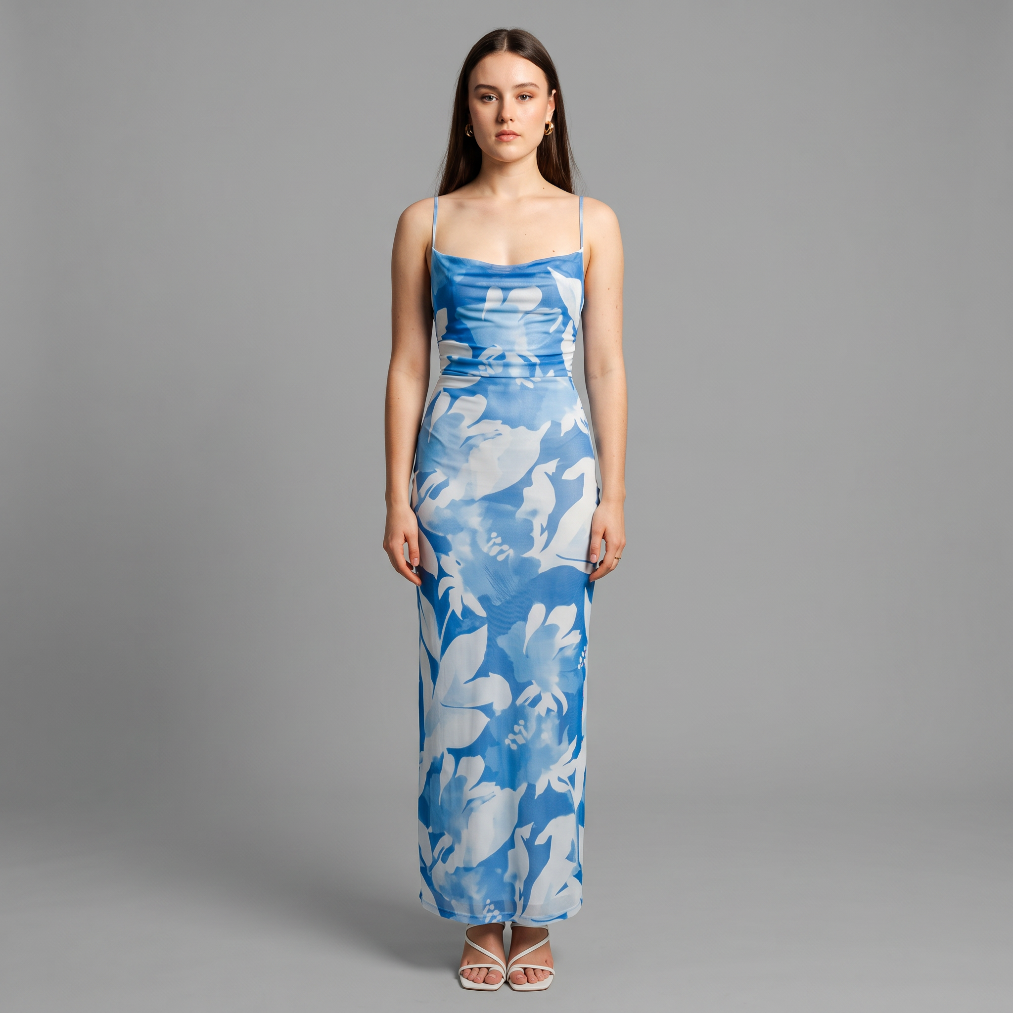 Printed Slash Neck Sheath Dress
