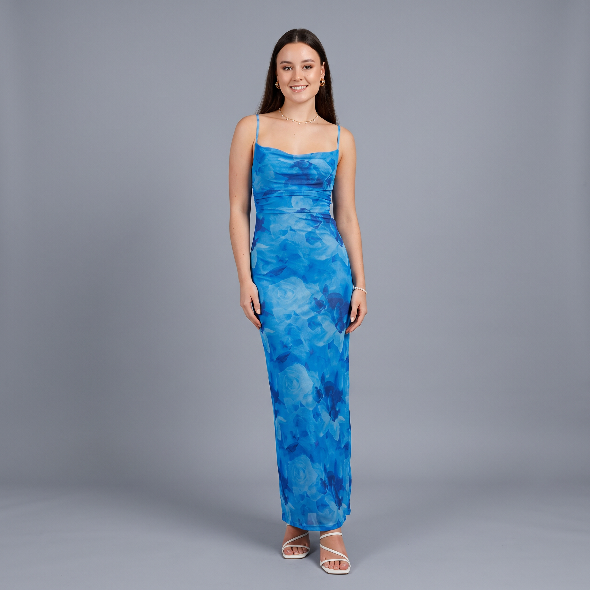 Printed Slash Neck Sheath Dress