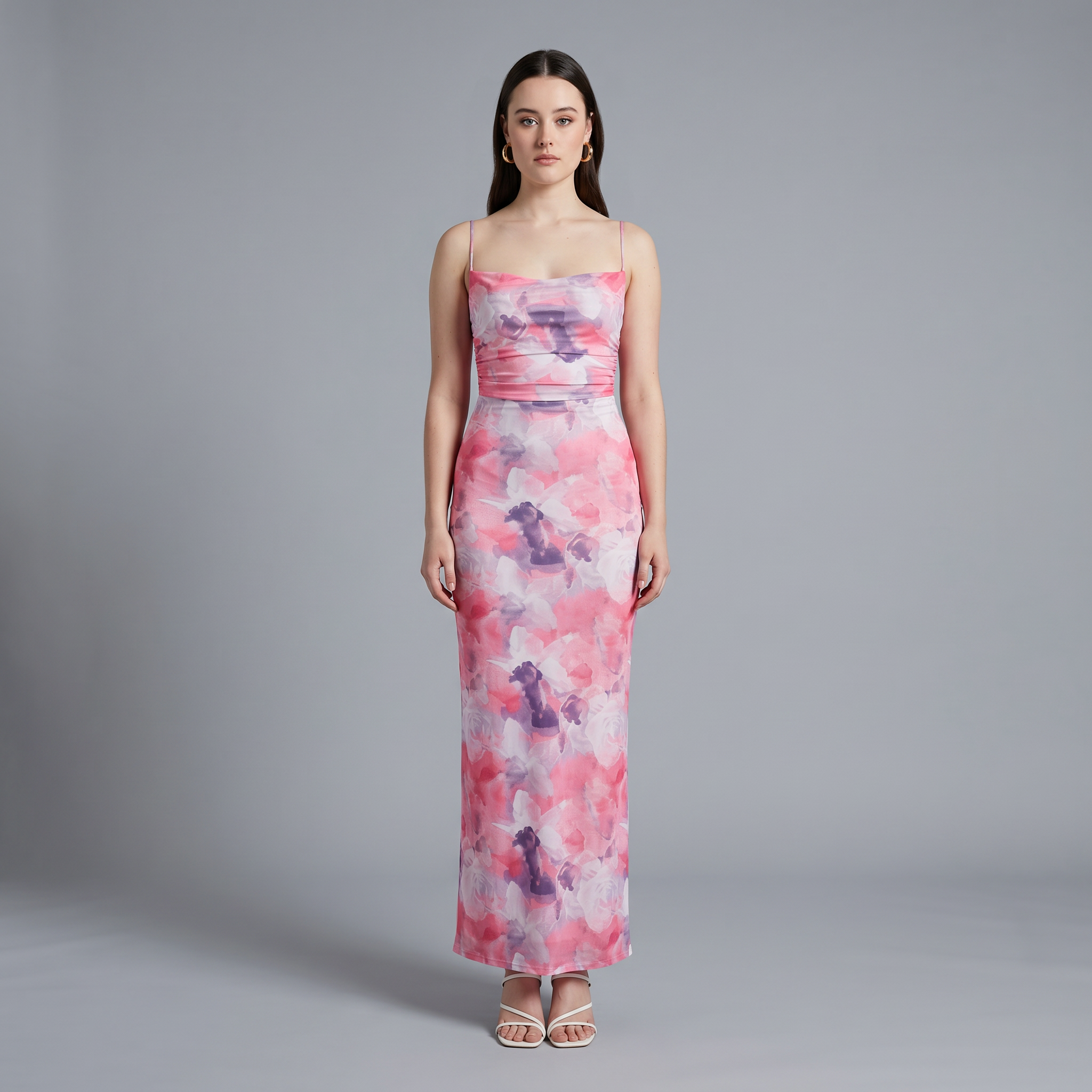 Printed Slash Neck Sheath Dress