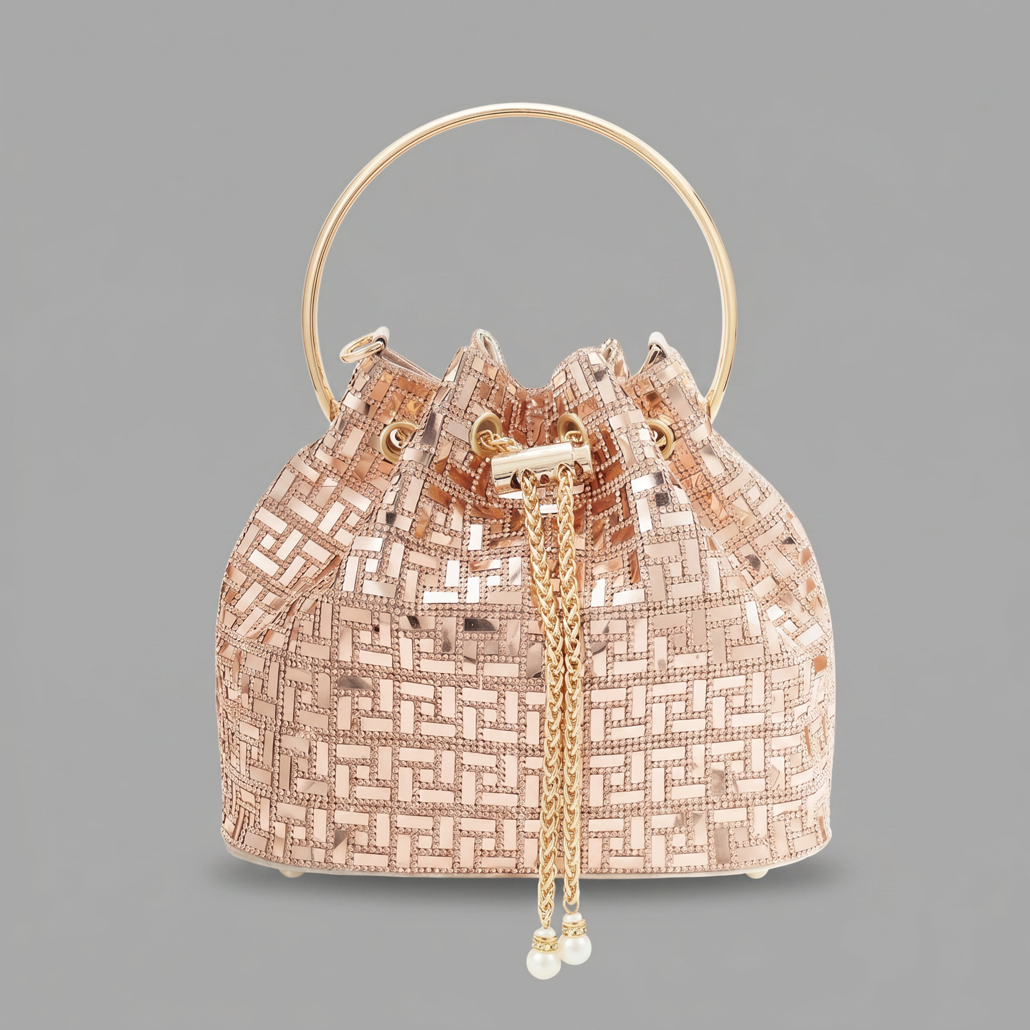 Rhinestone Crystal-Embellished Bucket Bag