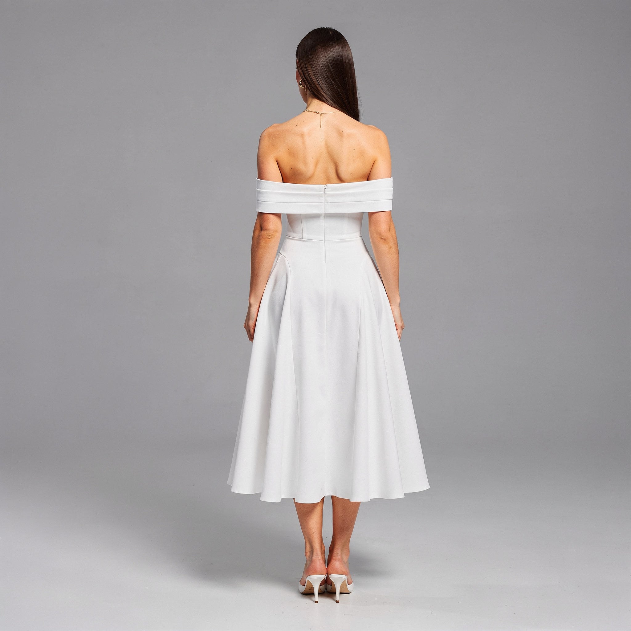 Solid Slash Neck A-Line Midi Dress