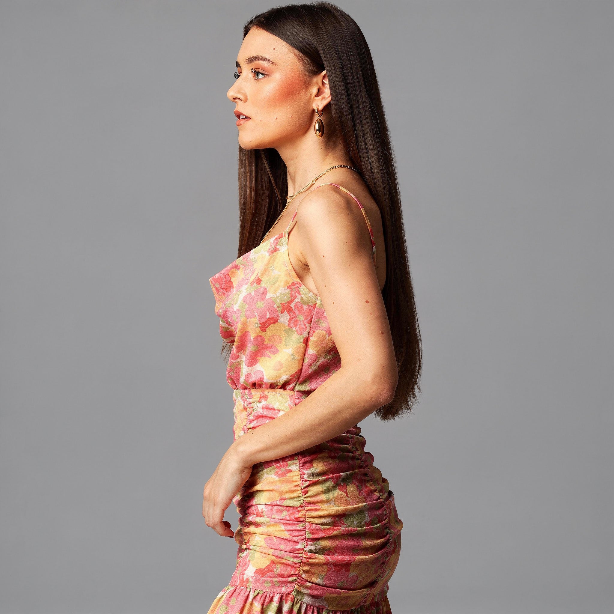 Floral Cowl Neck Mini Dress