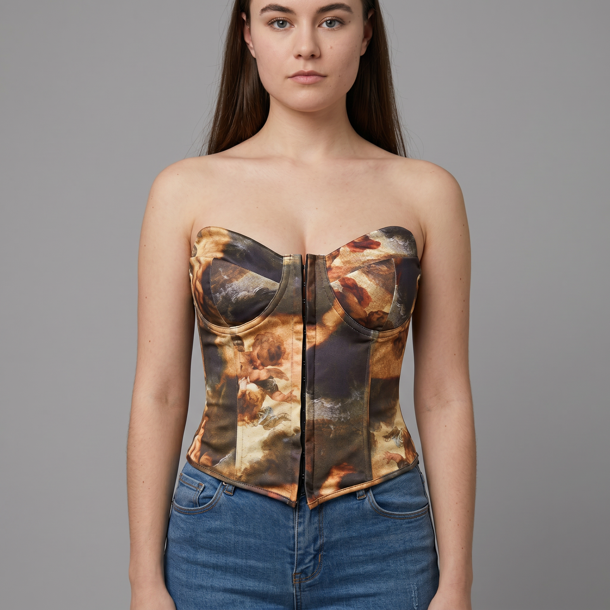 Color Block Backless Lace Up Boned Corset Blouse